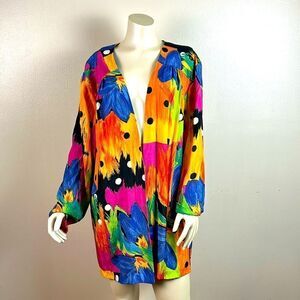 Vintage 80s Sharon Anthony Colorful Duster Jacket Blazer Plus Size 22W kimono